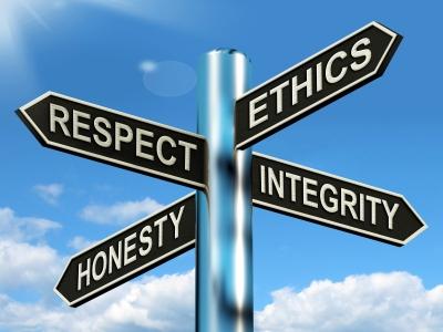 respect, ethics, honesty, and integrity signs